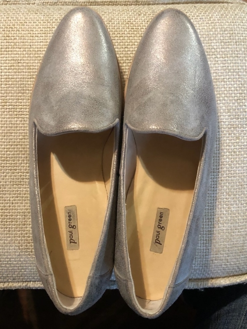 Paul Green Metallic Silver Leather Slip-On Loafers